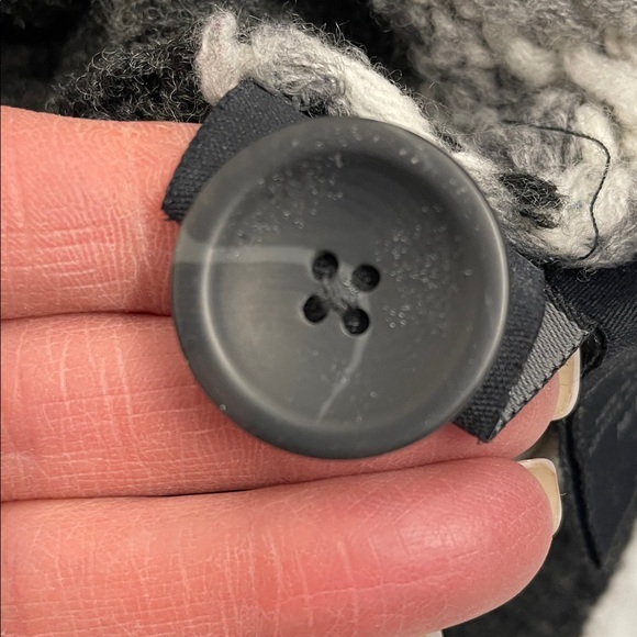 Fair Isle Charcoal & Lt Grey Cardigan Shawl Collar Button Front Pockets Sz M - Picture 13 of 13